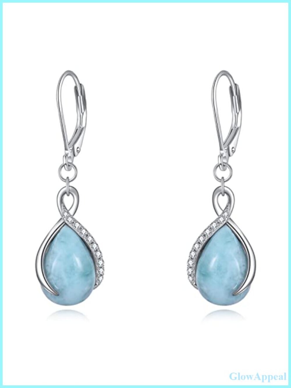 Sterling Silver Larimar Teardrop Dangle Leverback Earrings Filigree Infinity